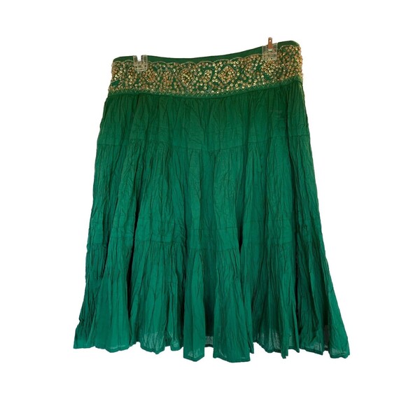 BCBG MaxAzria Sequined Crinkle Skirt Gold Boho Flouncy Tiered Small/Medium NOTE - Picture 7 of 11